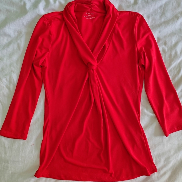 GRACE Red Dress Blouse Shirt SMALL - Picture 5 of 11